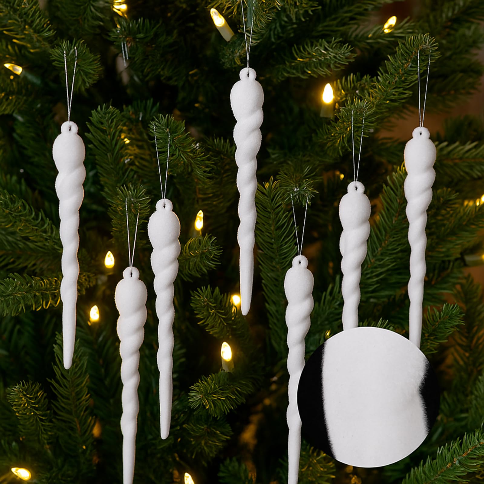 Sosation Eiszapfen aus weißem Samt, gedreht, weißer Samt, Weihnachtsschmuck, Weihnachtsbaum-Hängedekoration und Feiertags-Weihnachtsfeier, Hochzeit, zum Aufhängen, 24 Stück