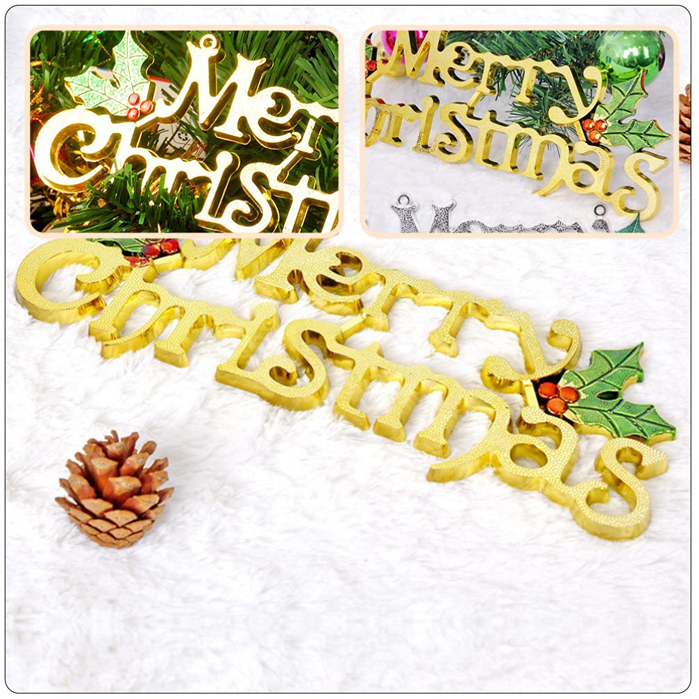 DOITOOL 12Pcs Merry Christmas Sign Glittery Christmas Hanging Signs Door Plaque Wall Hanging with Holly Berries for Tree Wreath Wall 15cm - Image 3