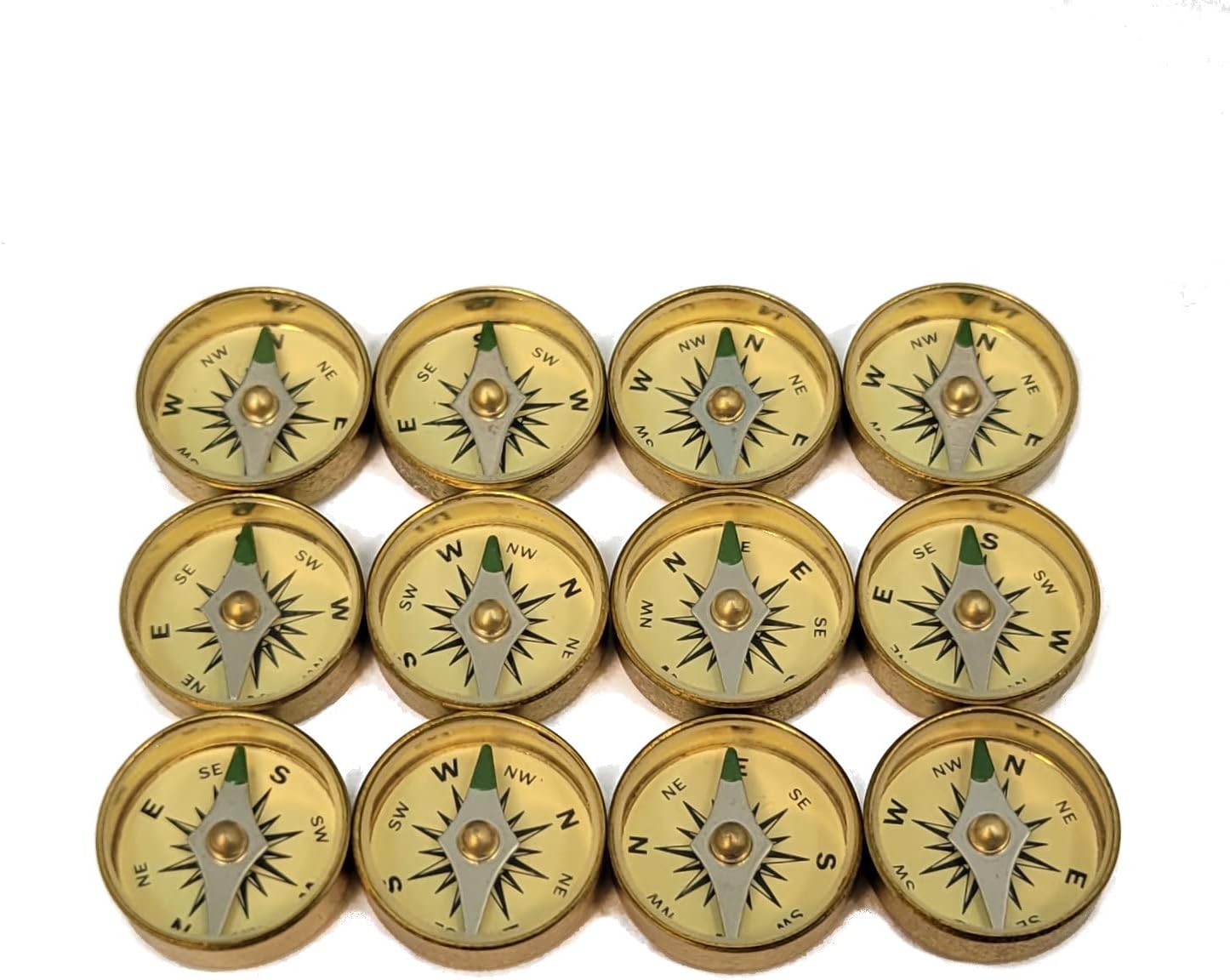 Survival Button Compass | Small, Inexpensive, Air-damped Brass Compasses | Great for Survival Kits, School Teaching Projects, Jewelry Making, Camping, and Hiking