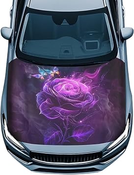 Car Hood Cover Elastic Polyester Car Hood Cover with 3D Roses Waterproof Automotive Accessories Suitable Most Automotive Sedans Trucks Pickup Sports Cars