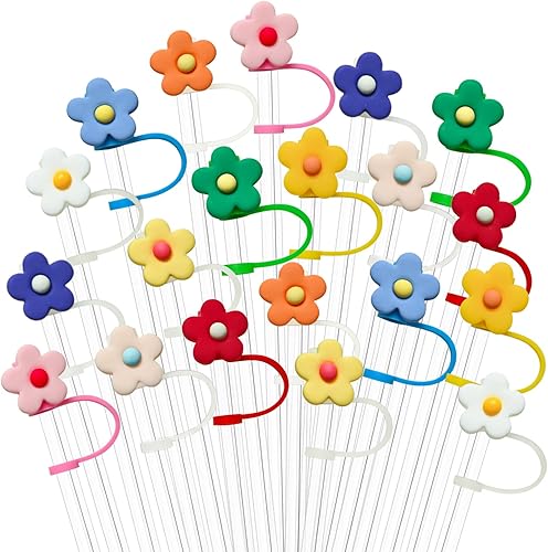20 tapas de paja para Stanley de 30 onzas con forma de flor, fundas de paja reutilizables de silicona, protectores de pajilla, tapa de popote a