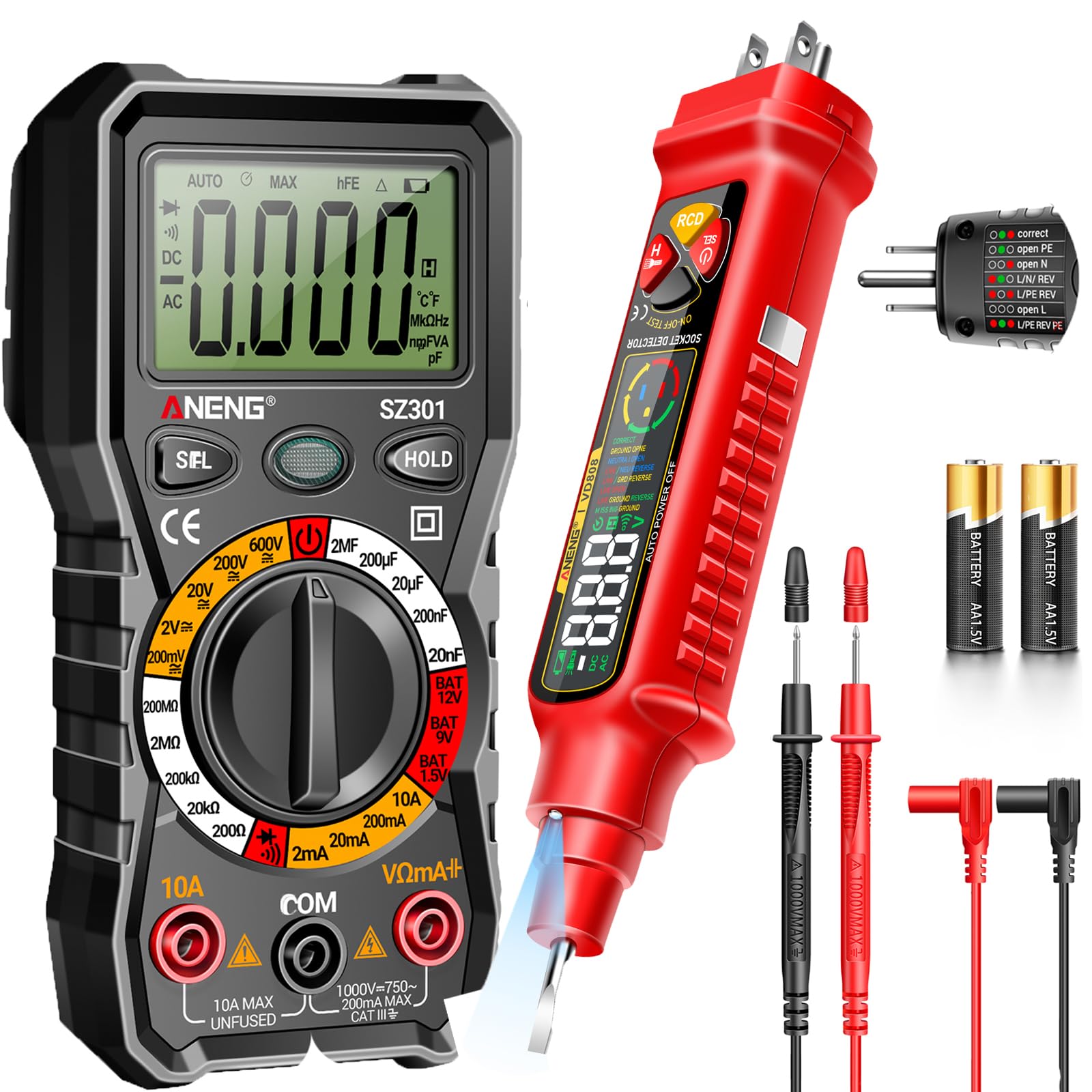 Multimeter with Outlet Receptacle Measures Dual Range AC 2-440V,50Hz-60Hz Live/Neutral Wire Tester,Voltage,Current,Resistance,Continuity,Diodes,Breakpoint Finder,Circuit Polarity Wall Plug Tool