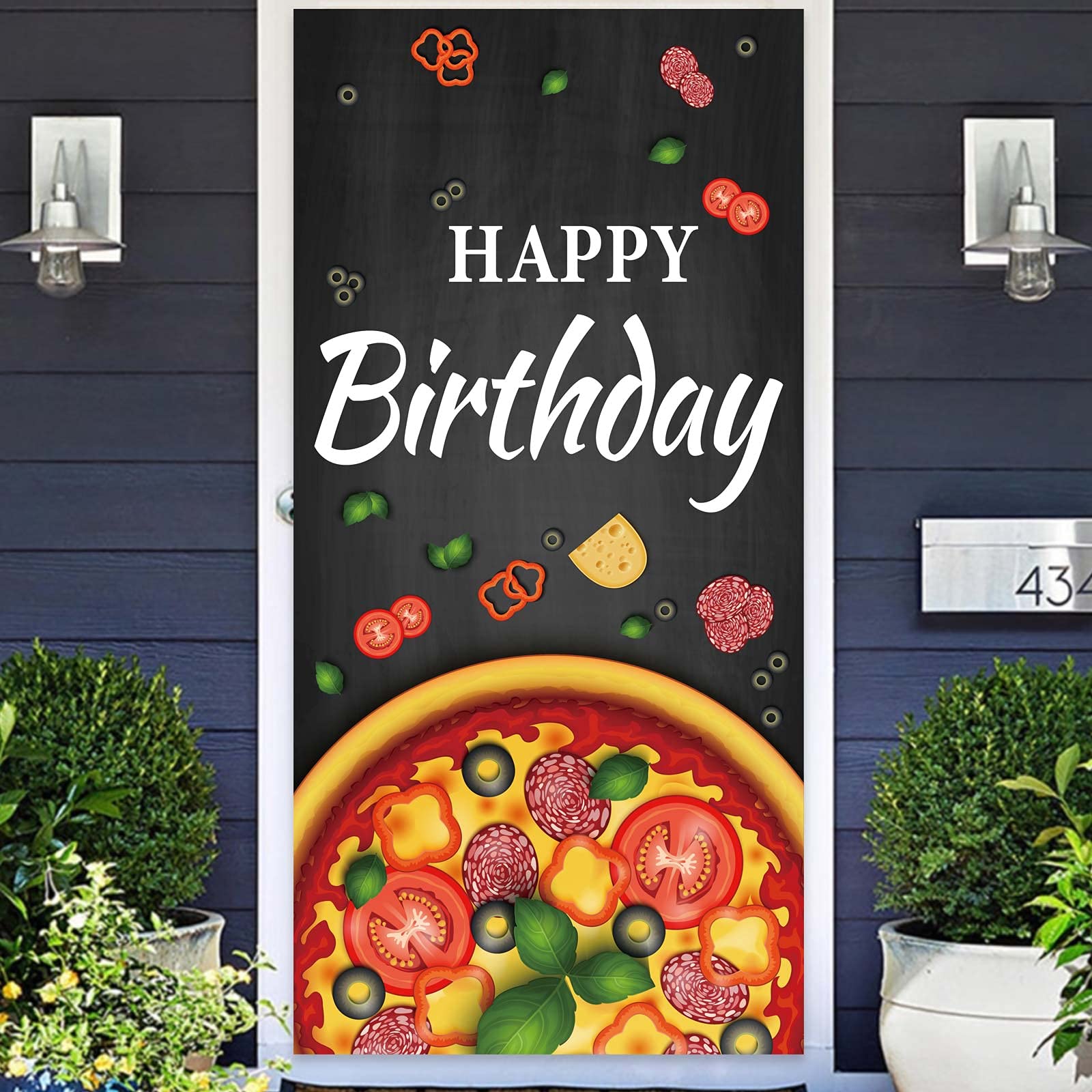 COOSOAR Happy Birthday Pizza by The Slice Banner Backdrop Flag Photo Booth Props Favors Supplies Cooking Delicious Food Theme Decor for 1st Birthday Pizza Party Baby Shower Decorations