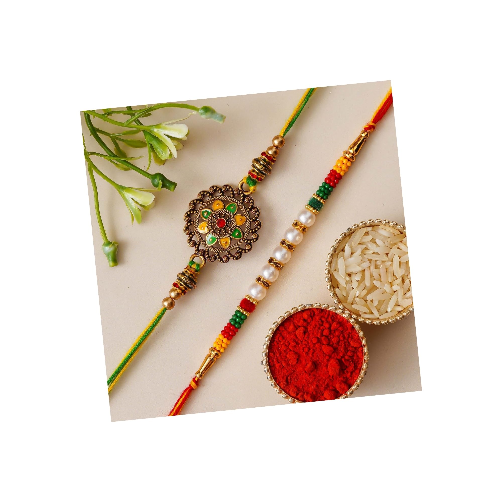 eCraftIndia Set of 2 Floral Designer Rakhis for Brothers with Roli Chawal Pack (B0D4QX6V4R) Amazon Price History, Amazon Price Tracker