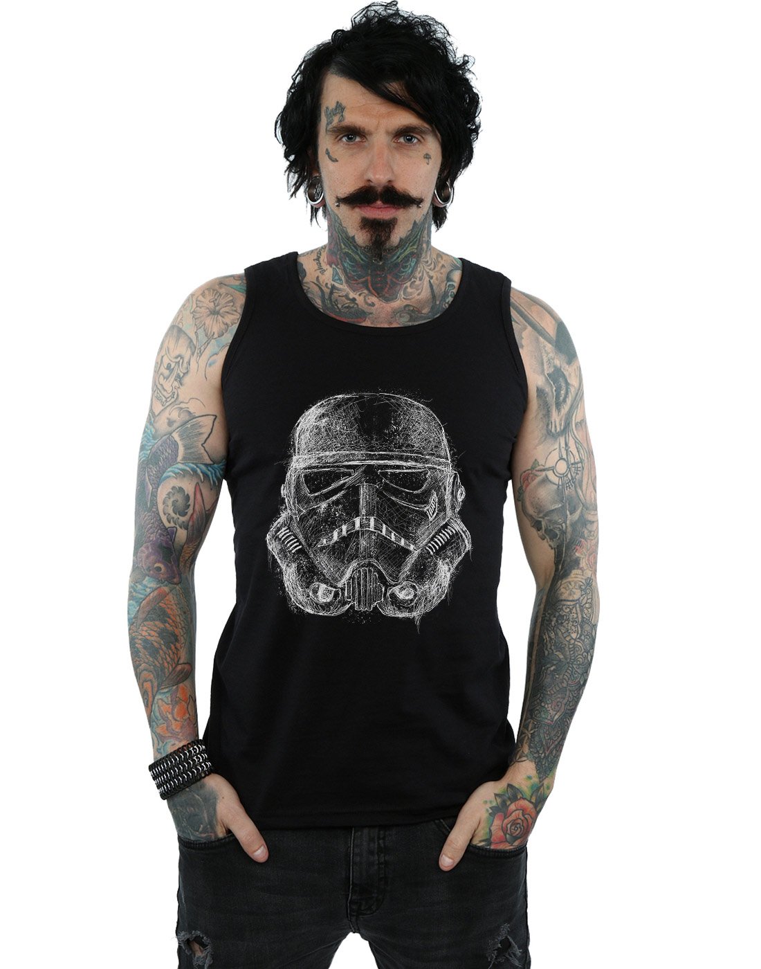 Absolute Cult Men's Black Star Wars Stormtrooper Scribble Helmet Vest Small