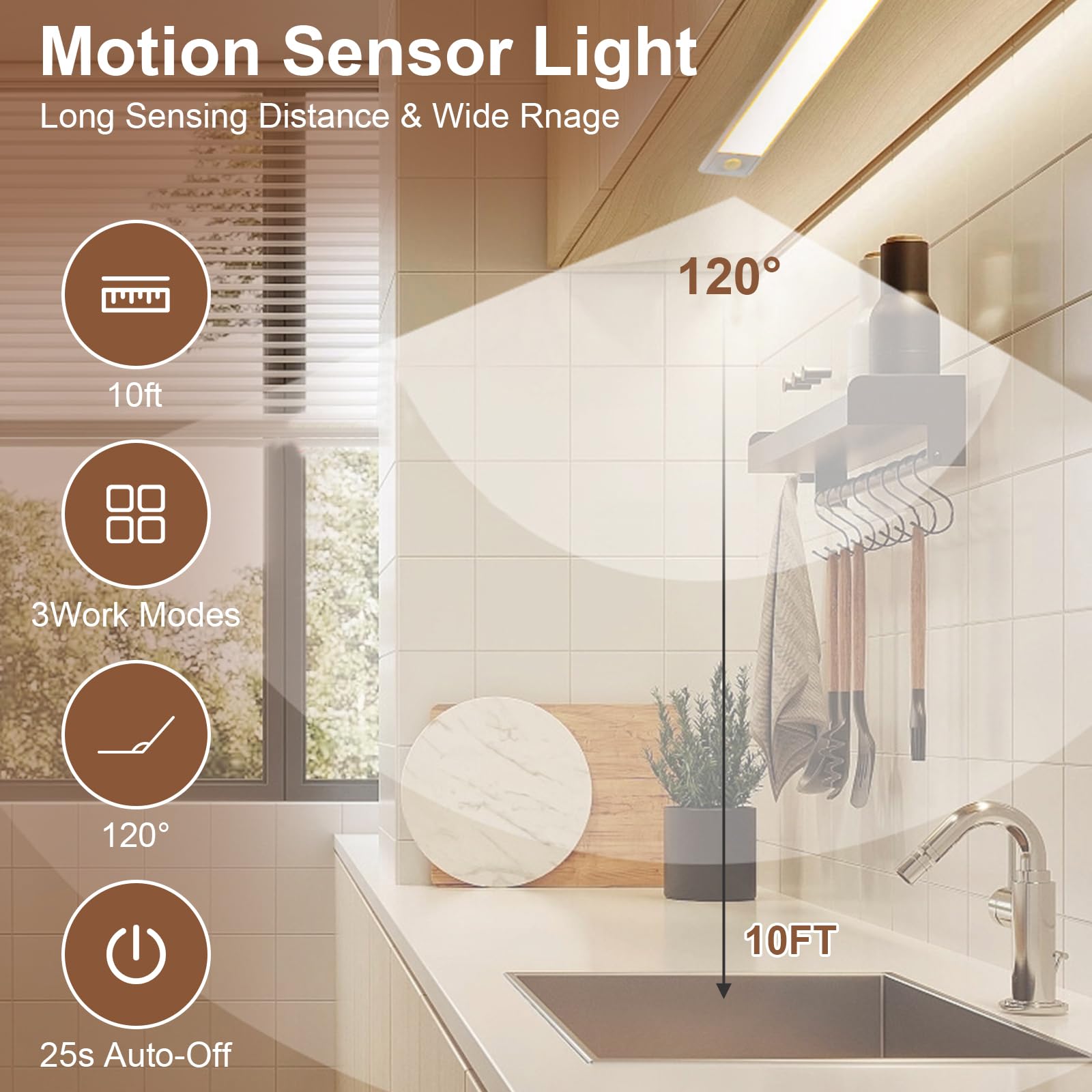 YAPJOY 20cm Under Cabinet Kitchen Lights, Intelligent USB Rechargeable Light, Strip Night Lights Under Cabinet - Image 4