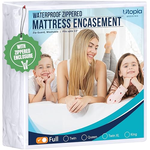 Utopia Bedding Full Size Mattress Protector Zippered, 100% Waterproof | Bed Bug and Dust Mite Proof Mattress Encasement, Absorbent 6 Sided Mattress Cover fits upto 13" deep, Machine Washable