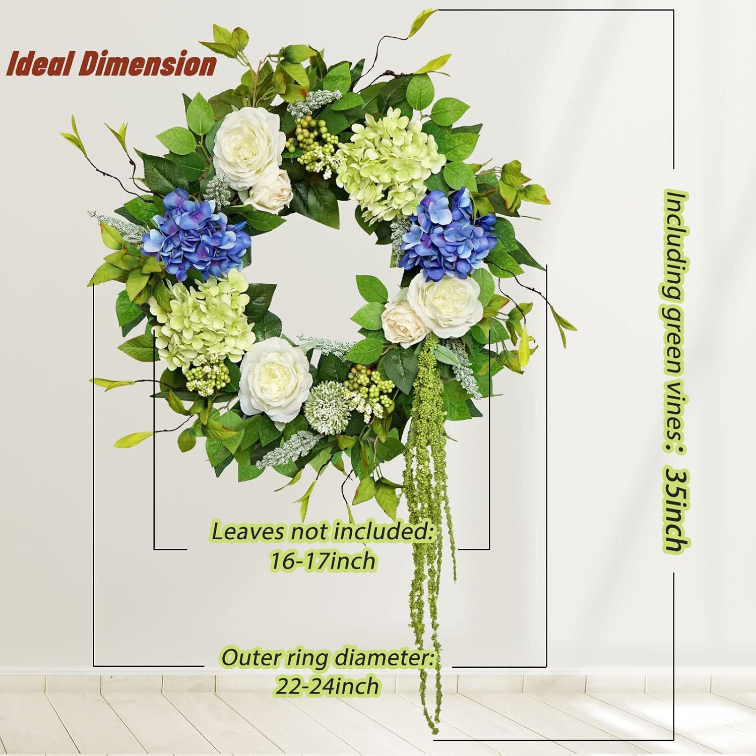 Spring Wreaths for Front Door 24 Inch Summer Wreath with Hydrangea, Rose & Peony Floral Spring Door Wreath with Lush Greenery for Indoor & Outdoor Seasonal Home Decor - Image 2