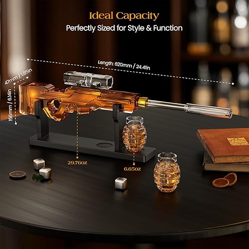 Miniatura 7 de Regalos de cumpleaños para hombres, papá, juegos de decantadores de whisky Kollea Gun para hombres con 2 vasos de granada y alcance desmontable,