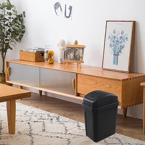 Miniatura 6 de Paquete de 1 cubo de basura pequeño de plástico de 2 galones, cubos de basura con tapa abatible, color negro