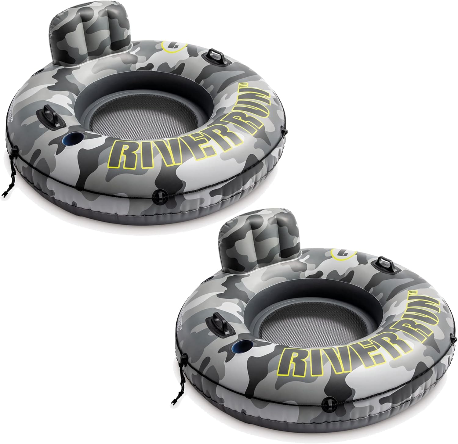 Intex 56835EP River Run I Camo Inflatable Floating Towable Water Tube Raft with Cup Holders and Handles for River, Lake, or Pools, Gray Camo (2 Pack)
