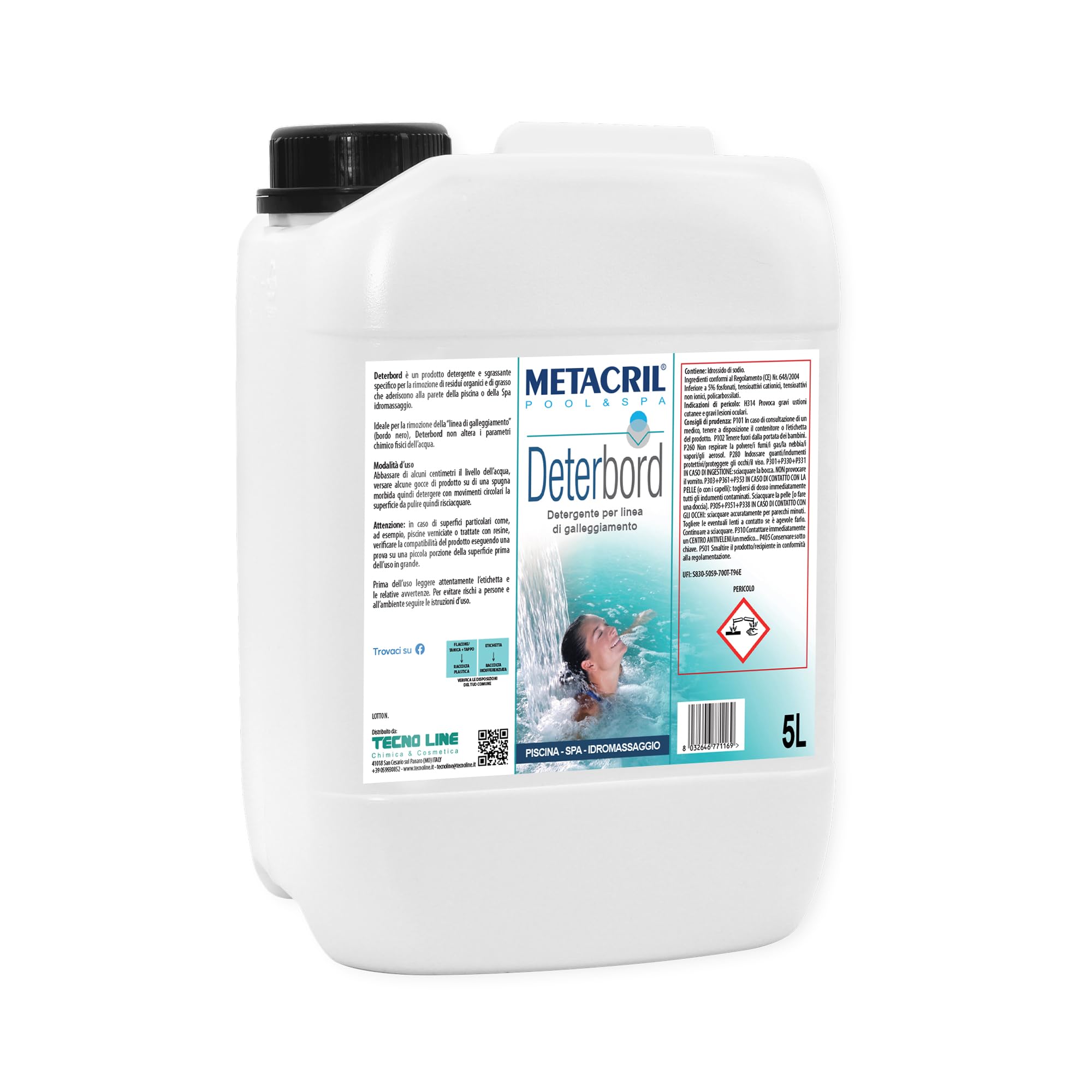 Metacril Deterbord, Detergente e Sgrassante per Linea di Galleggiamento 5LT | Ideale per Piscina e Spa Idromassaggio di tutte le marche