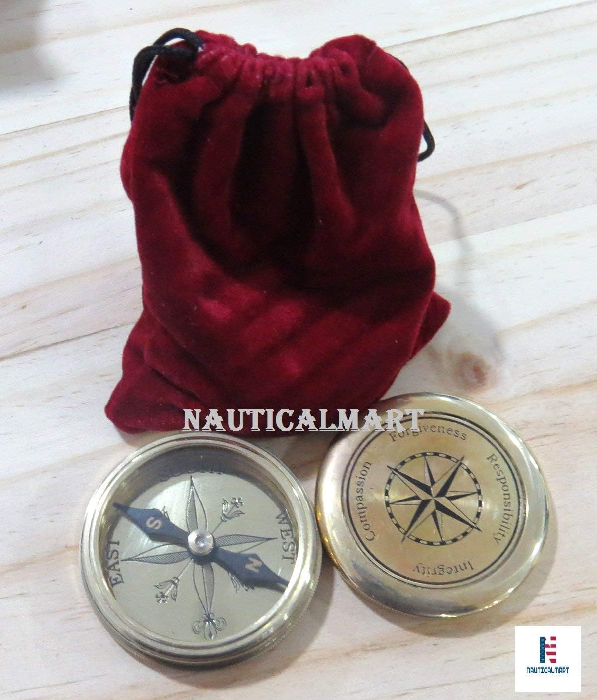 NauticalMart Brass Pocket Compass Marine Sea Gift