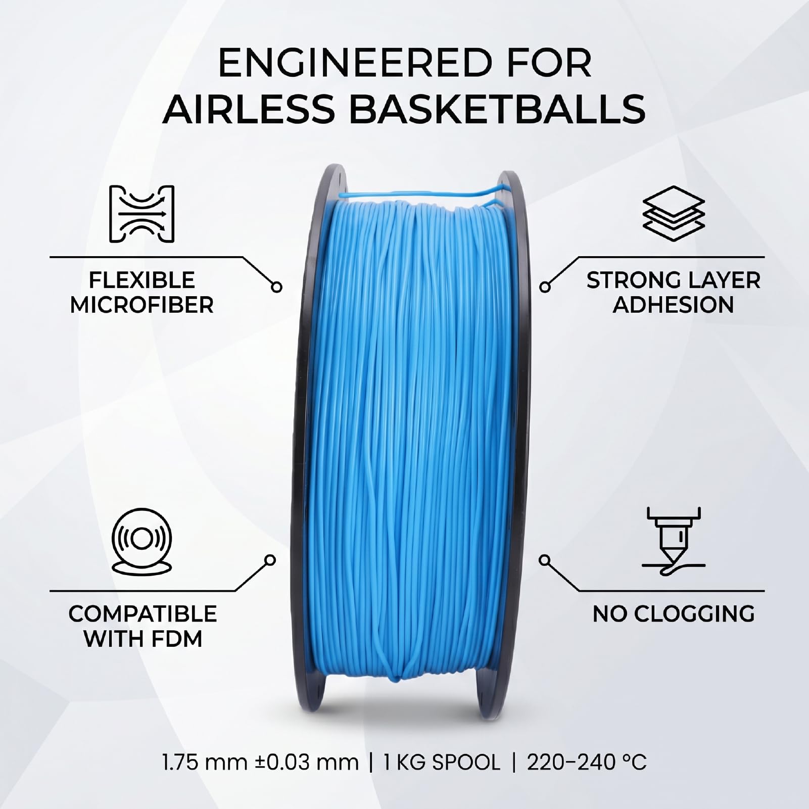 AMONIDA Lot de Filaments D' Flexibles et Polyvalents pour Imprimantes 3D FDM Bobine de 1,75 Mm 1 Kg Filament D'imprimante 3D en Microfibre pour les Amateurs de Basket-ball (BLUE)