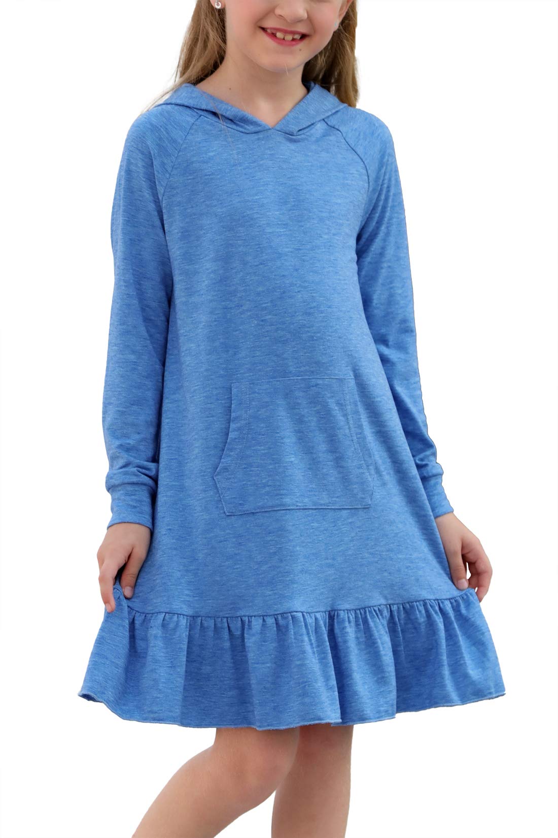 GORLYA Girls Raglan Long Sleeve Ruffle Hem Casual Sweatshirt Hooded Shift Dress for 4-14T Kids