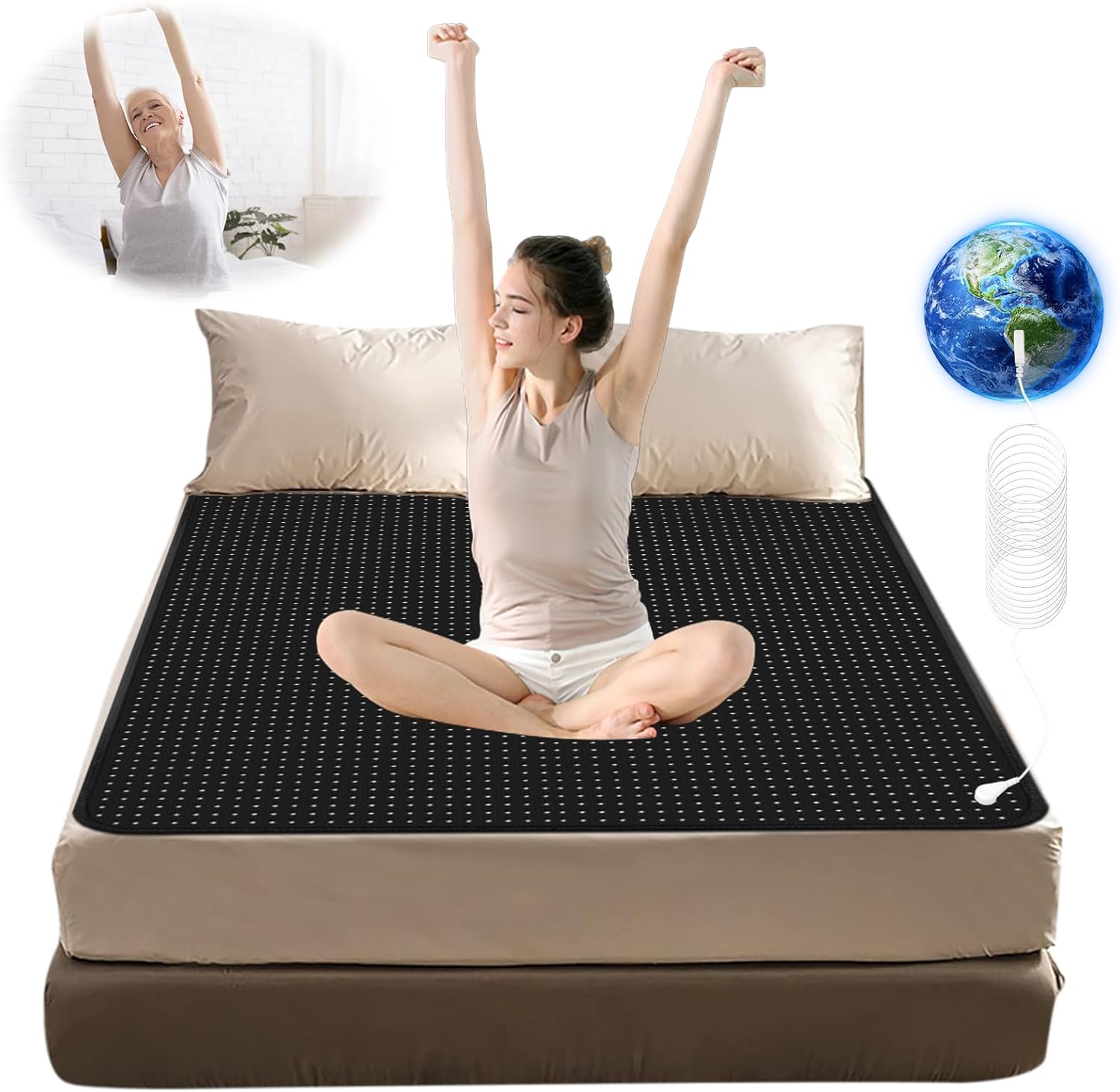 Grounding Mat for Bed Breathable Grounding Pad Sleep Mat Earth Mat with 15Ft Grounding Wire Grounding Bed Pad for Better Sleep Improve Fitness Reduce Stress and Pain