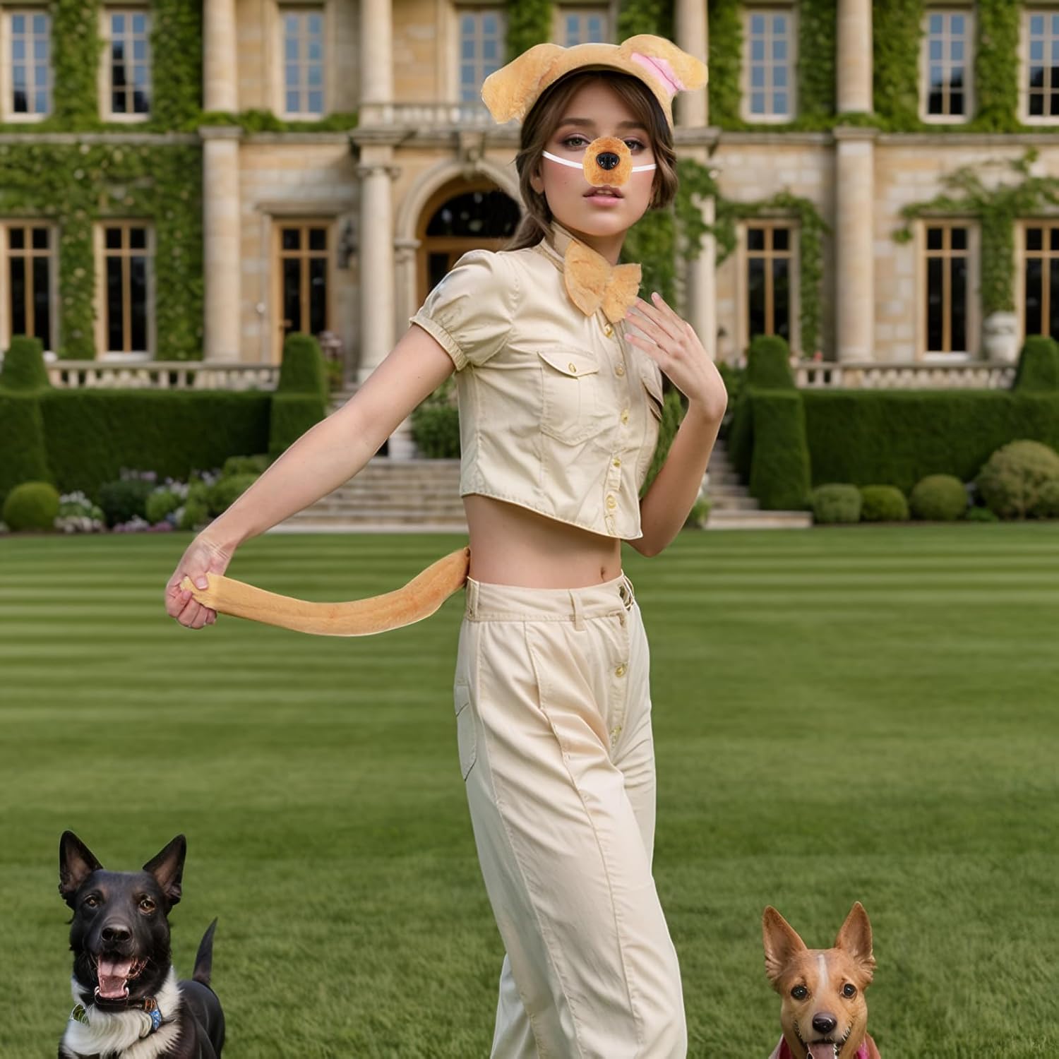 Fumwase Puppy Costume Set Dog Ears Headband Nose Bow Tie Tail Animal Cosplay Party Halloween Costume Accessoies - Image 7