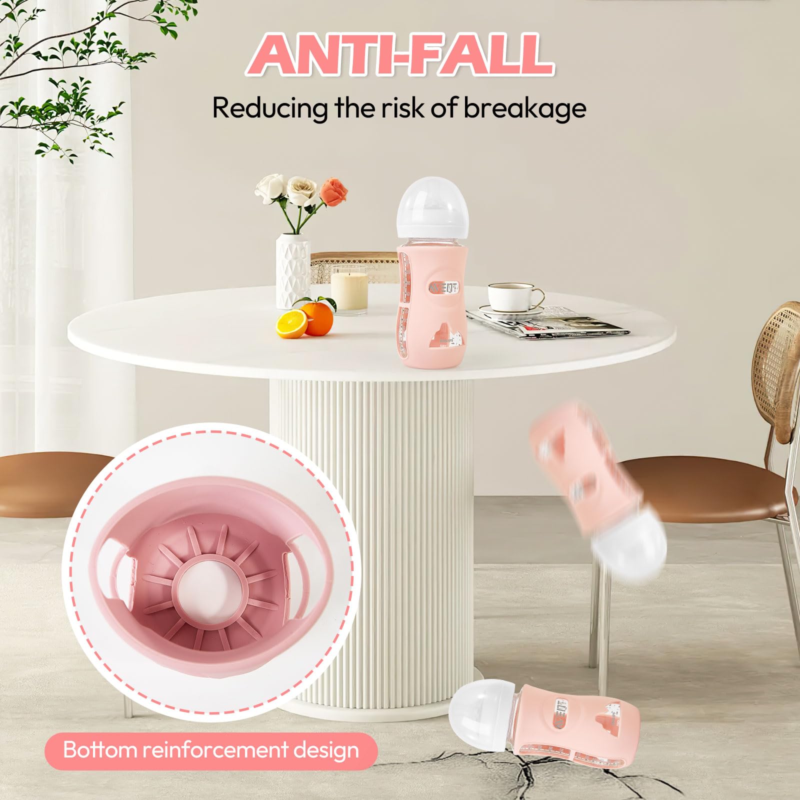 MINMUNJIU 3 Pack Silicone Sleeves for Philips Avent Natural Glass Baby Bottles, Anti Breakage Baby Bottle Holder for Baby Girls, Compatible with Philips Avent Glass Natural Baby Bottle, 8 oz