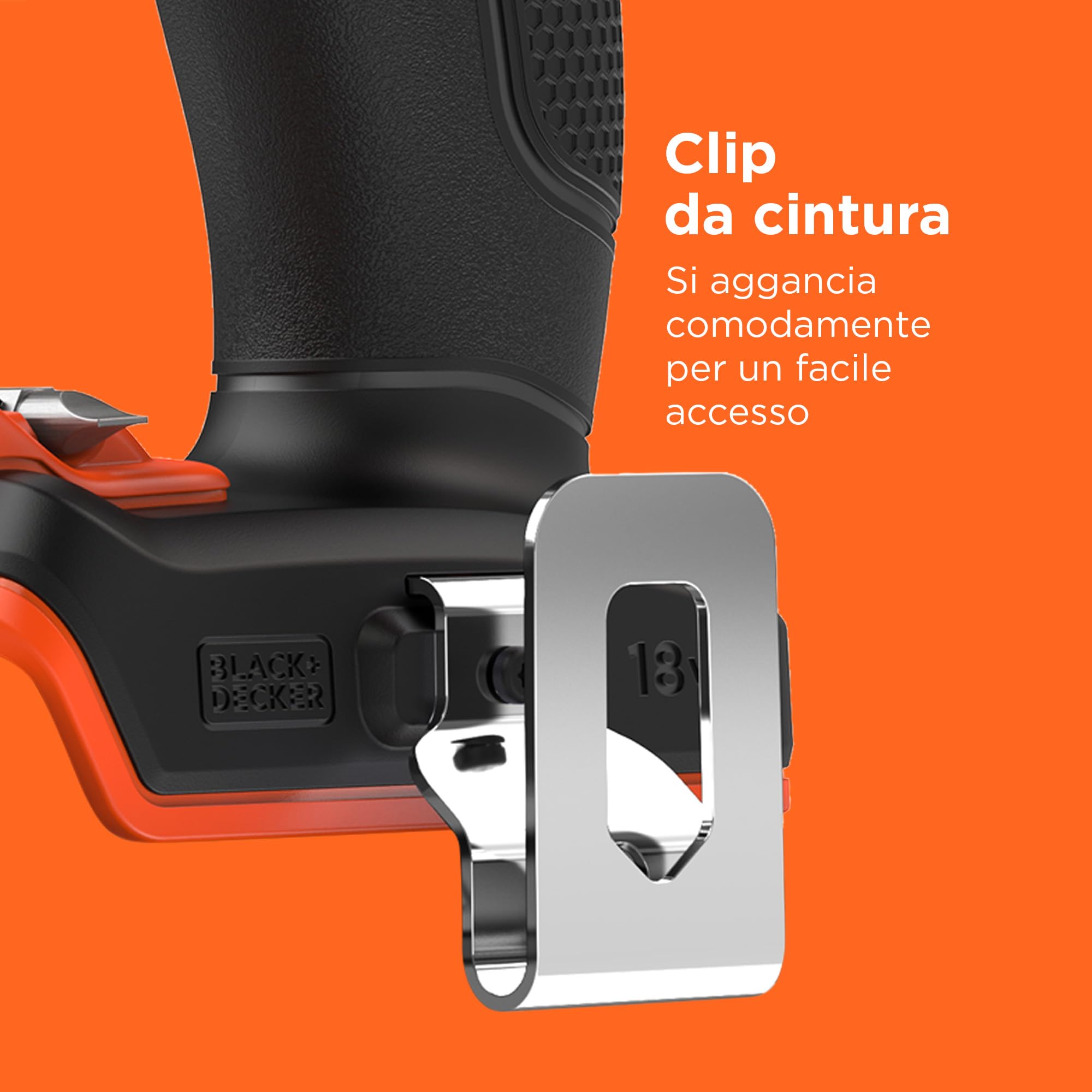 BLACK+DECKER 18V POWERCONNECT Trapano a percussione a batteria, coppia 45Nm, 2 marce, luce LED, mandrino senza chiave, senza batteria o caricatore, BCD383XN-XJ