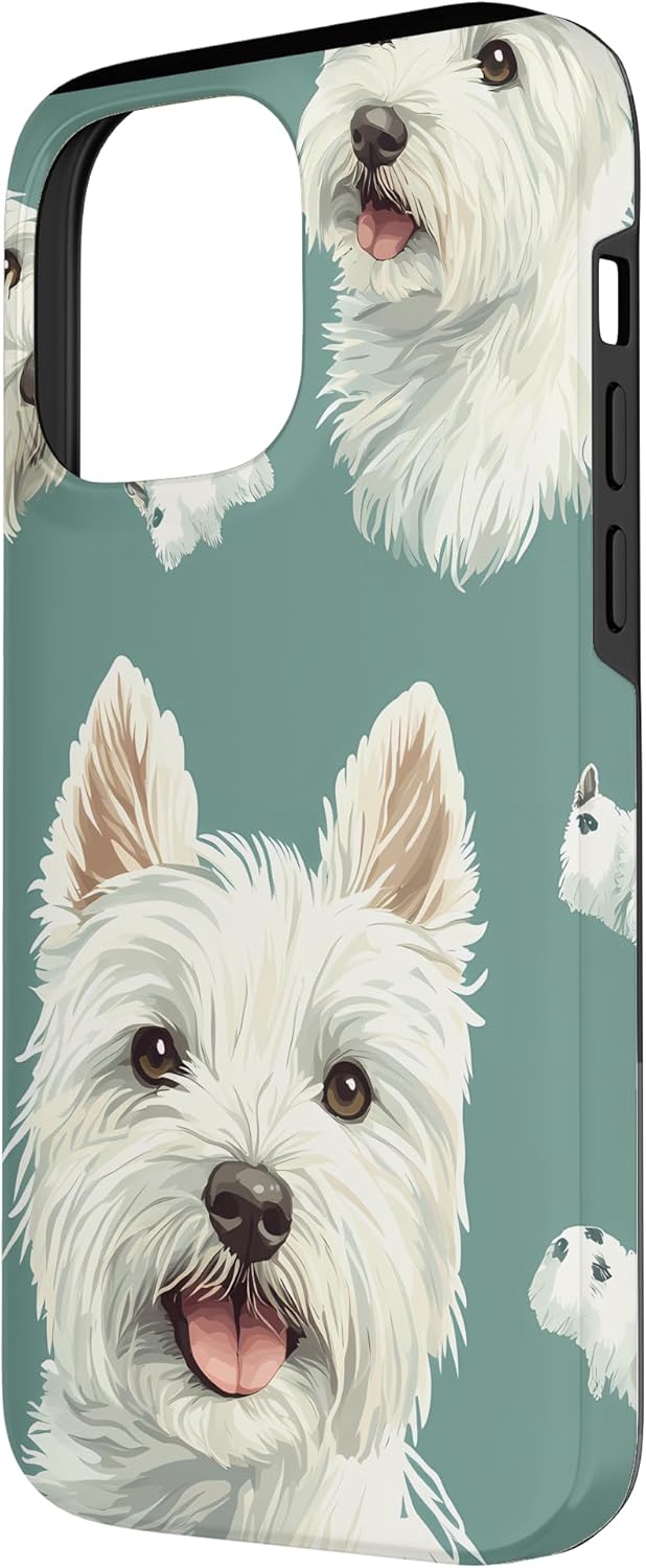 Green Bohemian Animal Print Westie Dog Pattern Case for iPhone 14 Pro Max