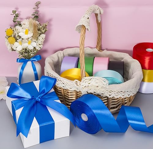 Vista 57 de Cinta de satén sólido azul real de 1 pulgada, cinta de tela artesanal de 50 yardas para envolver regalos, ramos florales, decoración de fiesta