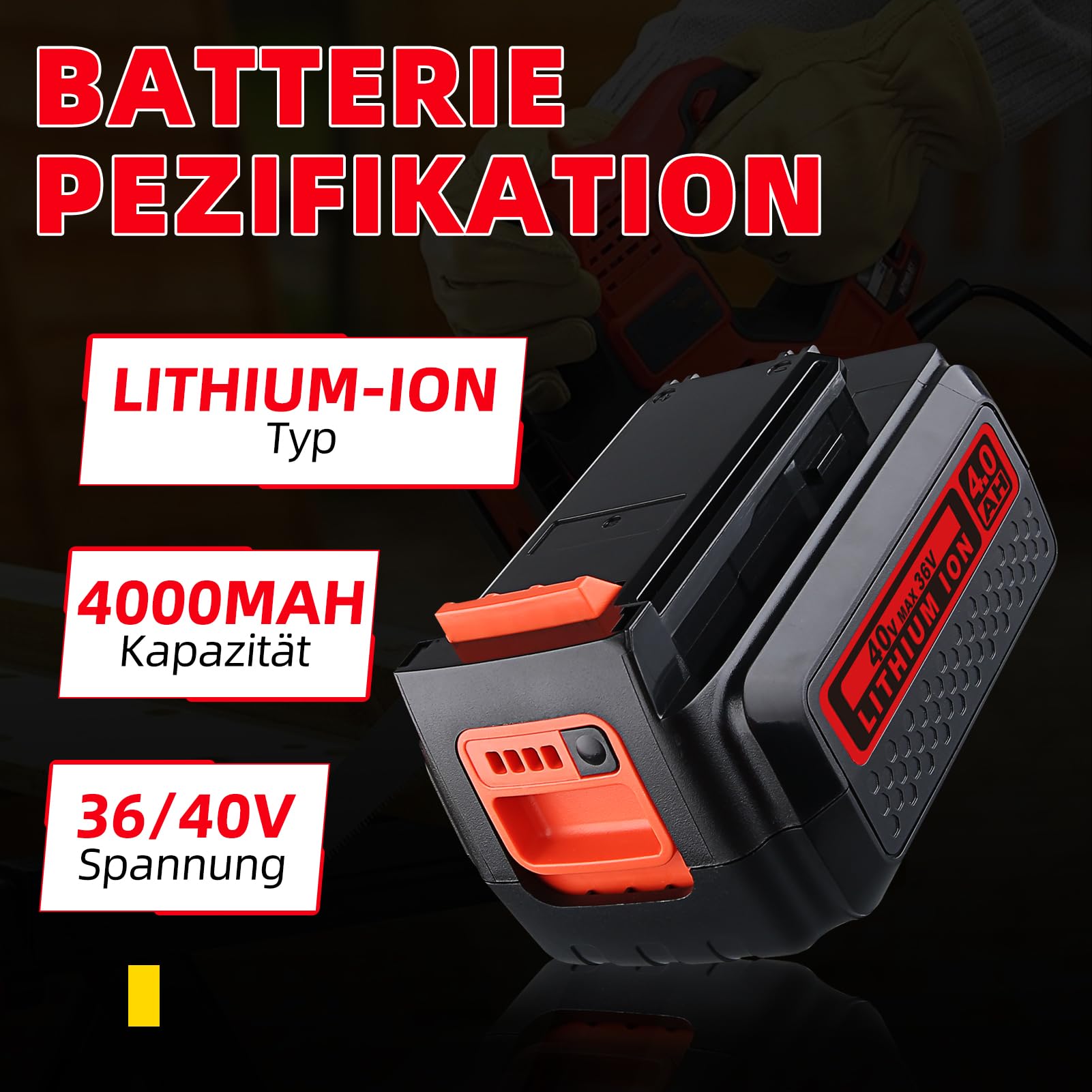 4,0Ah LBXR36 Ersatzakku für Black & Decker 36V/40V Max Akku -Lithium-Ionen, kompatibel mit LBX2040 LBXR2036 LBX1540 LBX2540 BL20362-XJ LST540 LST136W LCS1240 Garten Werkzeuge
