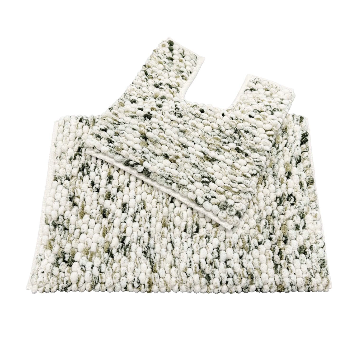 Allure Marl Chunky Bobble Bathroom Mats Non Slip - Super Soft, Absorbent & Quick Dry Marble Design Giant Bobble Bathroom Rugs, Easy Care, Machine Washable (Green, Two Piece Set)