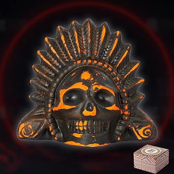 Aztec Death Whistle Authentic Handmade Skull War Whistle 125+ dB Realistic Loud Human Screaming Sound for Pranks, Halloween, Decoration, Collection Black & Orange