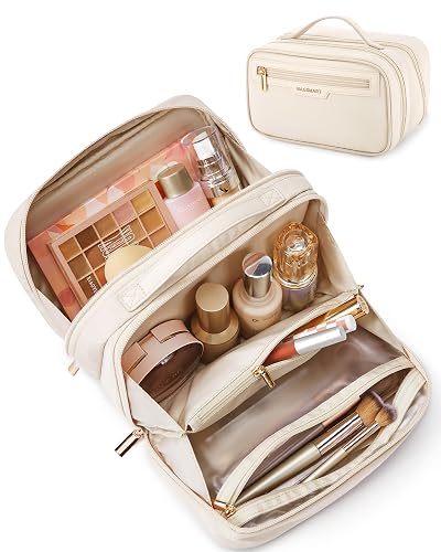 BAGSMART Travel Makeup Bag, Durable & Compact Cosmetic Organizer (Beige)