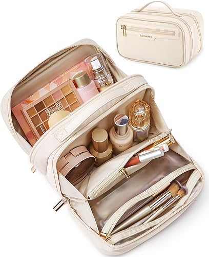Miniatura 8 de BAGSMART Bolsa de maquillaje de viaje, bolsa de cosméticos, estuche organizador de maquillaje, Rosado, Bolsa cosmética de gran apertura del viaje