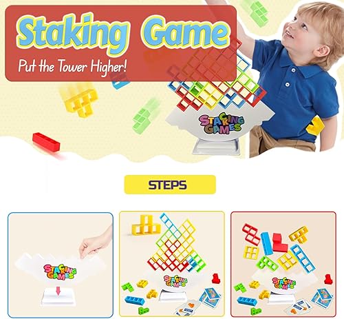Miniatura 3 de Juego de apilamiento de torre Tetra de 64 piezas, divertidos bloques de construcción de equilibrio, juegos de mesa para niños y adultos, fiesta