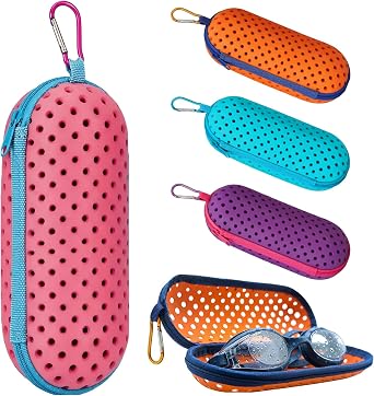 4 PCS Swim Goggle Case For Swimming Goggles, Silicone Protective Cases with Drain Hole Zipper with Clip