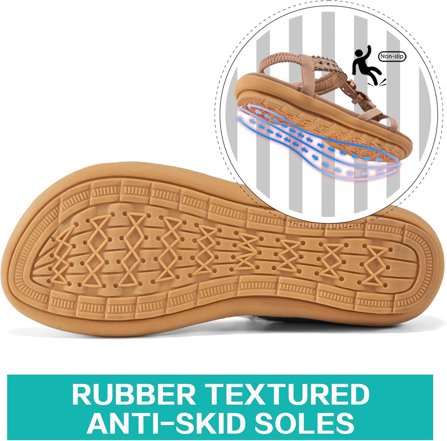 Alicegana Womens Sandals Shoes Comfort Walking with Non Slip on Casual Summer Beach Shoes Dress Ankle Elastic Jeweled Bohemian Flats - Image 5