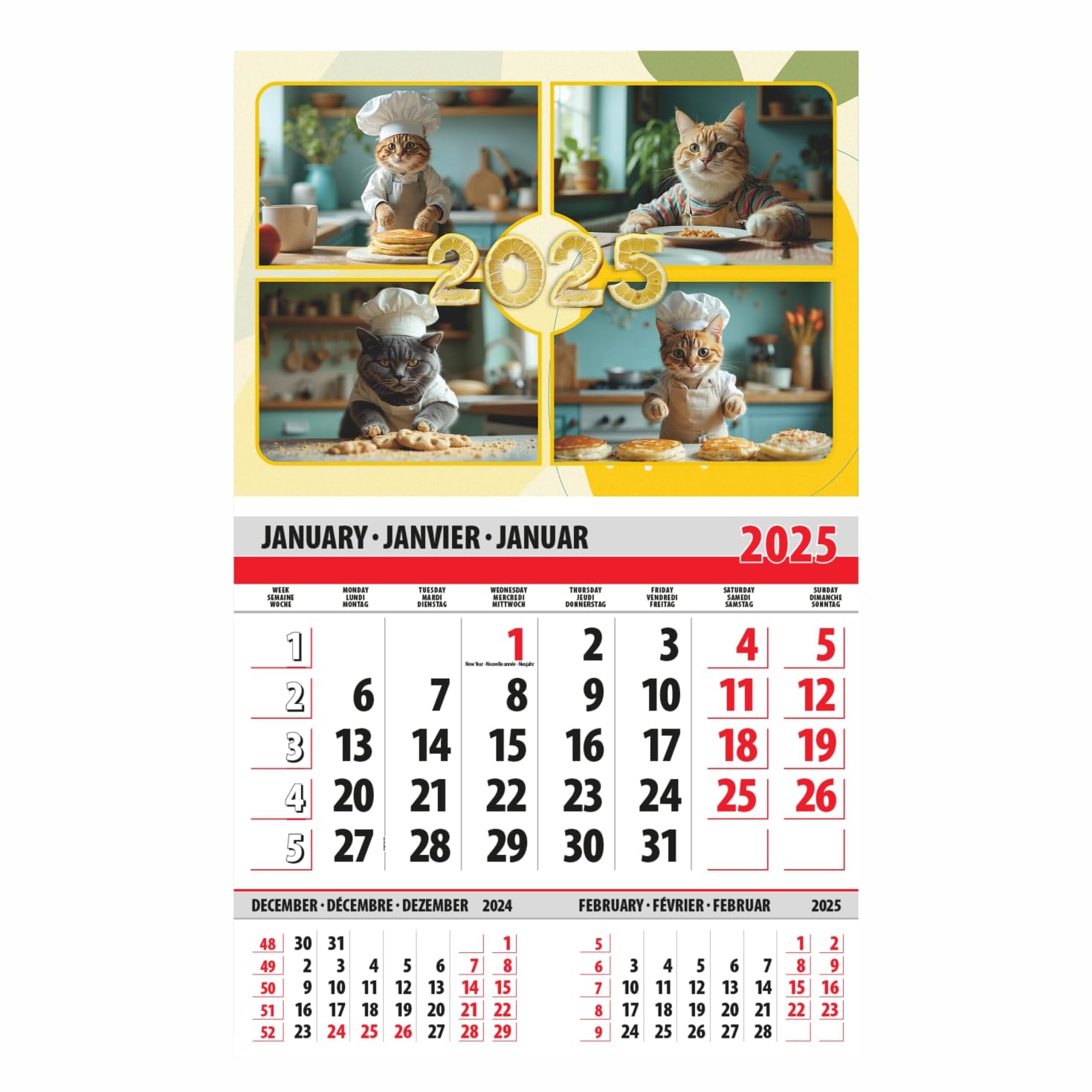 lepni.me Funny Chef Cat in Kitchen Calendar 2026 in Lemons 1 Month View, Chefs Cats, 1 Month For Family