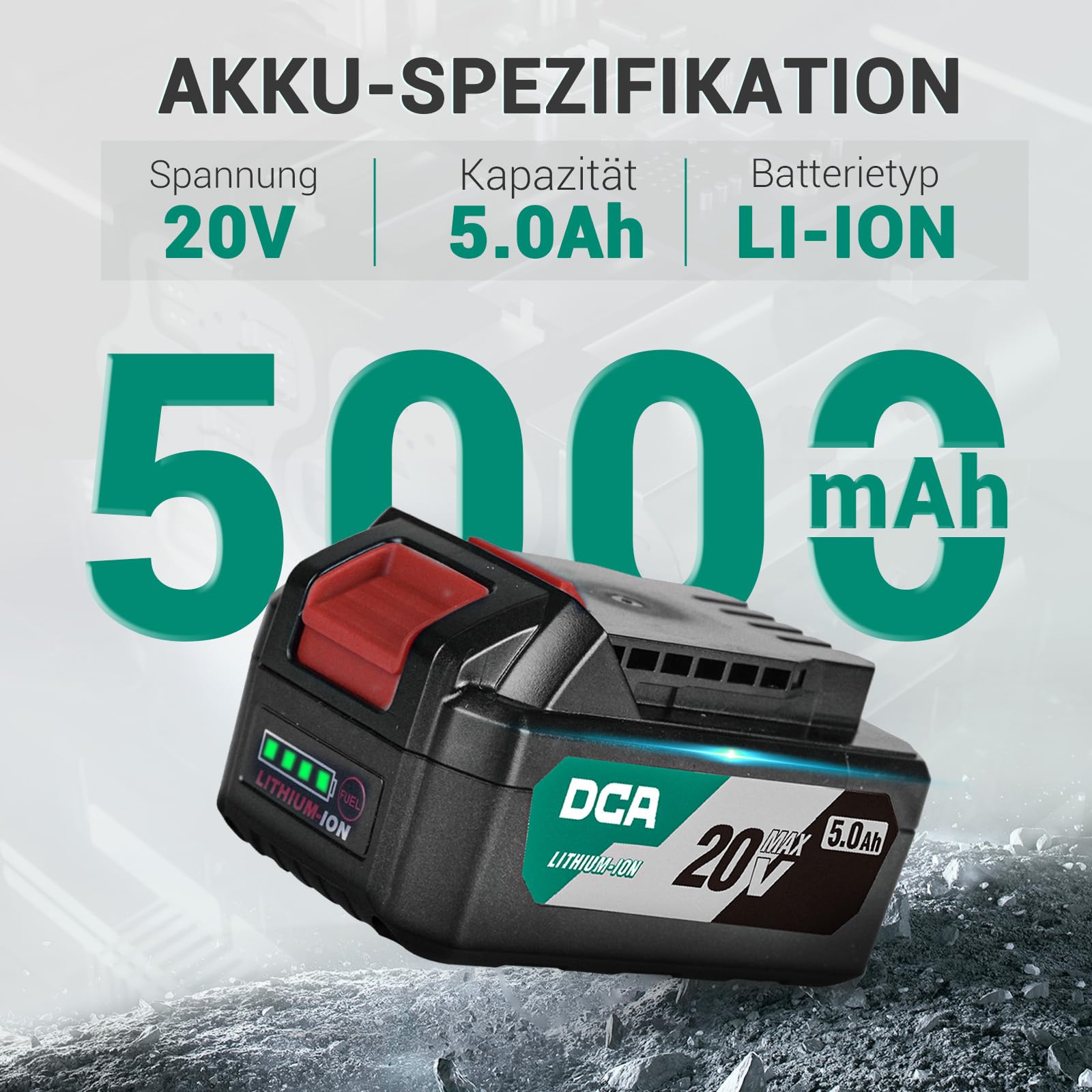 DCA Akumulator litowo-jonowy 20 V MAX, 5,0 Ah o dużej pojemności, kompaktowe narzędzie akumulatorowe 20 V, 1,4 lbs (FFBL2050)