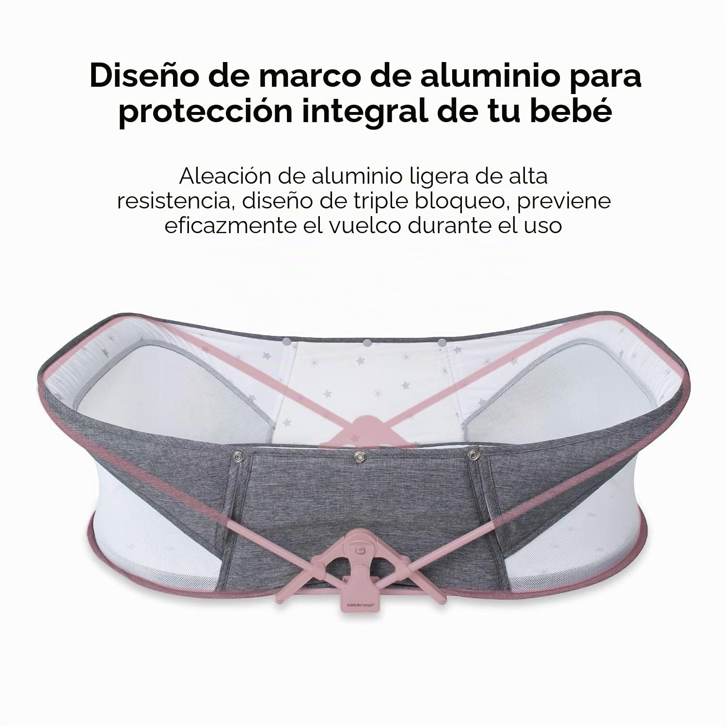 beberoad Moisés portátil de viaje para bebés recién nacidos, color gris oscuro | Cuna plegable para bebé, cunas portátiles, para niños pequeños con colchón, mosquitos y red solar