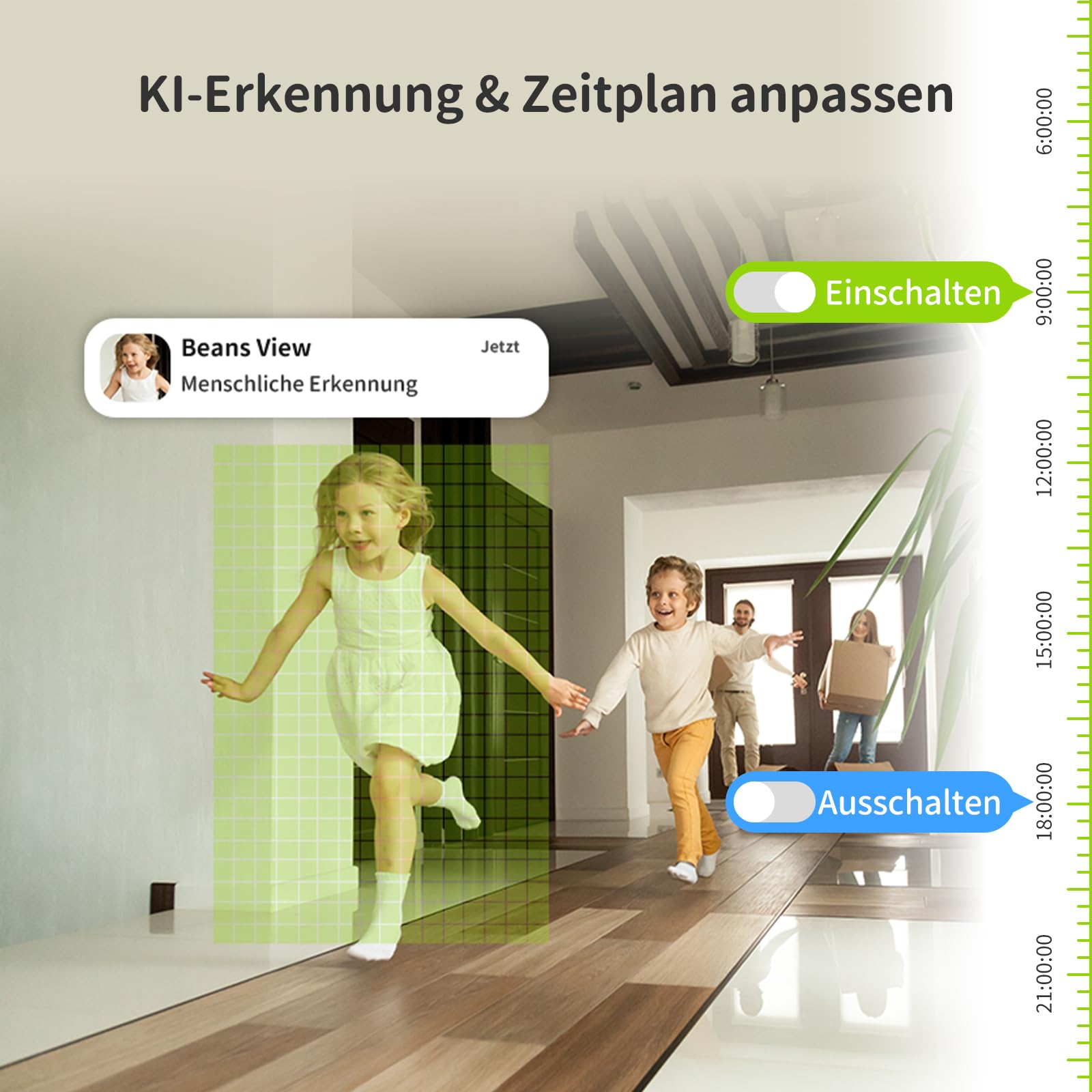 Beans View 2K+2K (3MP+3MP) Innenkamera Zwei Objektiven für Überwachung und Sicherheit, 2,4 GHz WLAN, 360°-Überwachung, Farb-Nachtsicht, Personenerkennung, Automatische Verfolgung, Kompatibel Alexa