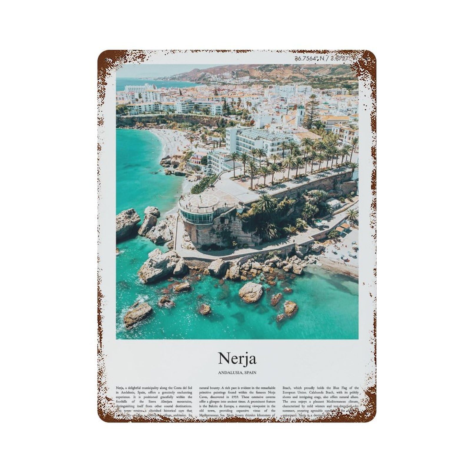 xiaoxiaoshen Nerja Andalusia, Spain City Scenery Wall Decor Art Metal Tin Poster Modern Home Decor Art Home Bar Shop Decorations Vintage Sign 40x30cm