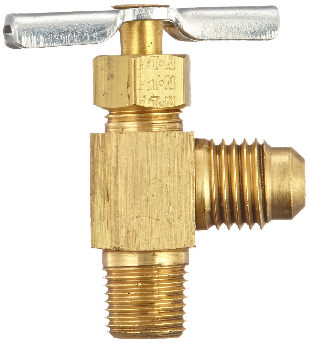 Eaton Weatherhead 320 Brass Needle Valve, Flare Angle, 90-Degree Elbow, 1/4