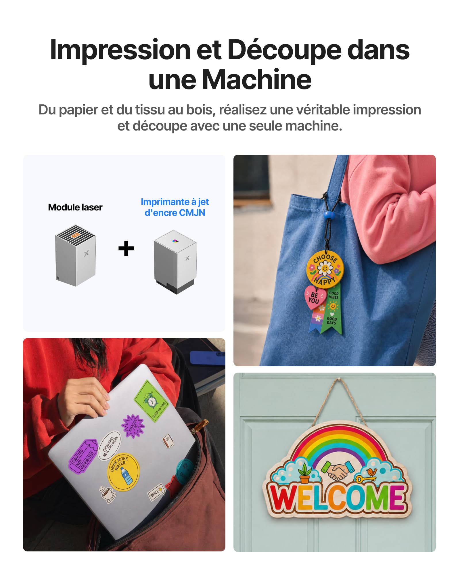 xTool M2 10W Kit de Luxe, Graveur Laser avec Jet d'encre CMJN et RA3 Lite, Double Caméra, Fermé Classe 1, Machine de Découpe Laser pour Stickers DIY sur Bois, Acrylique, Papier, Cuir, Feutre, Tissu