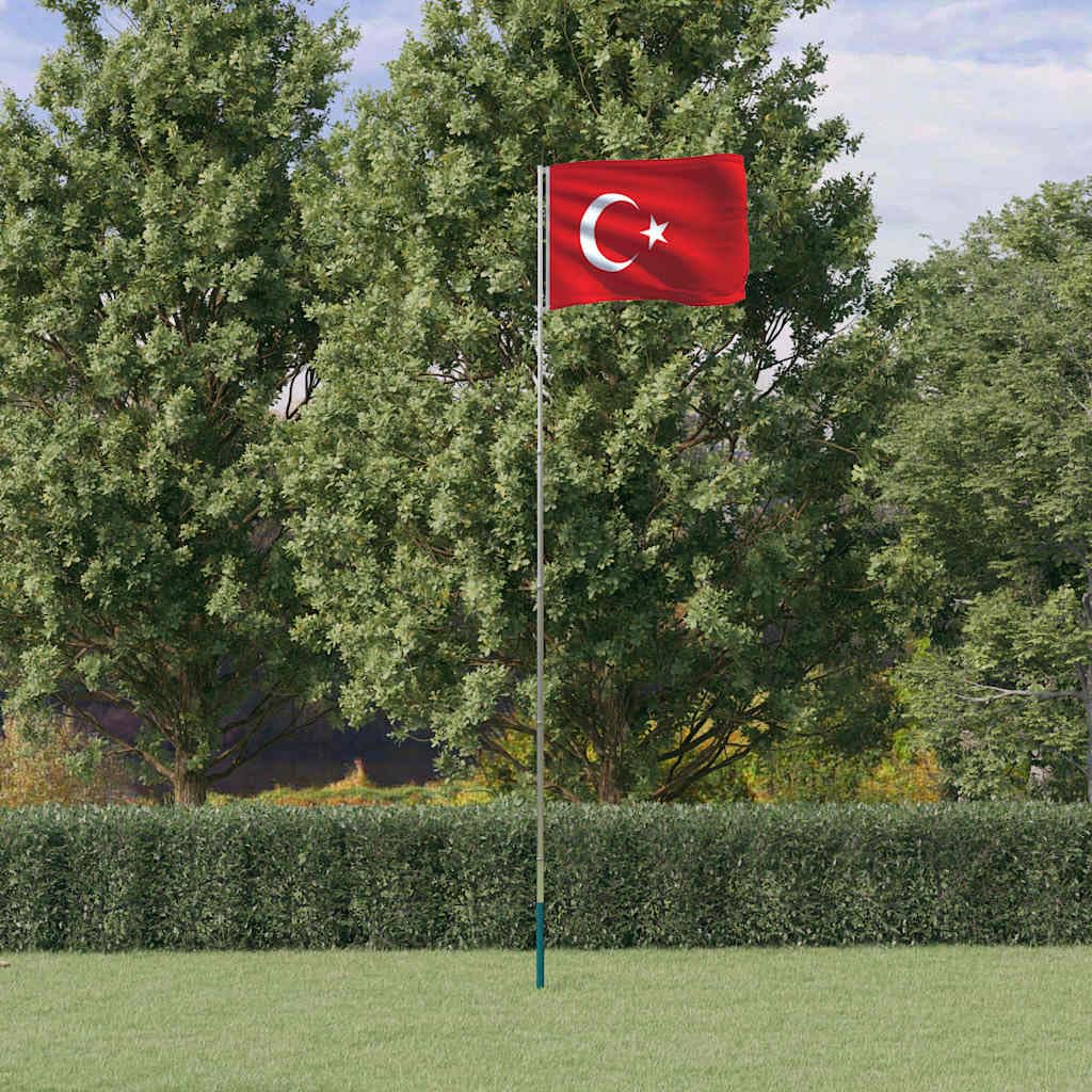 Bandiera della Turchia con asta in alluminio da 5,5 m, in poliestere resistente alle intemperie, asta telescopica con manicotto a terra, ideale per giardino, balcone, feste, stadio e uso
