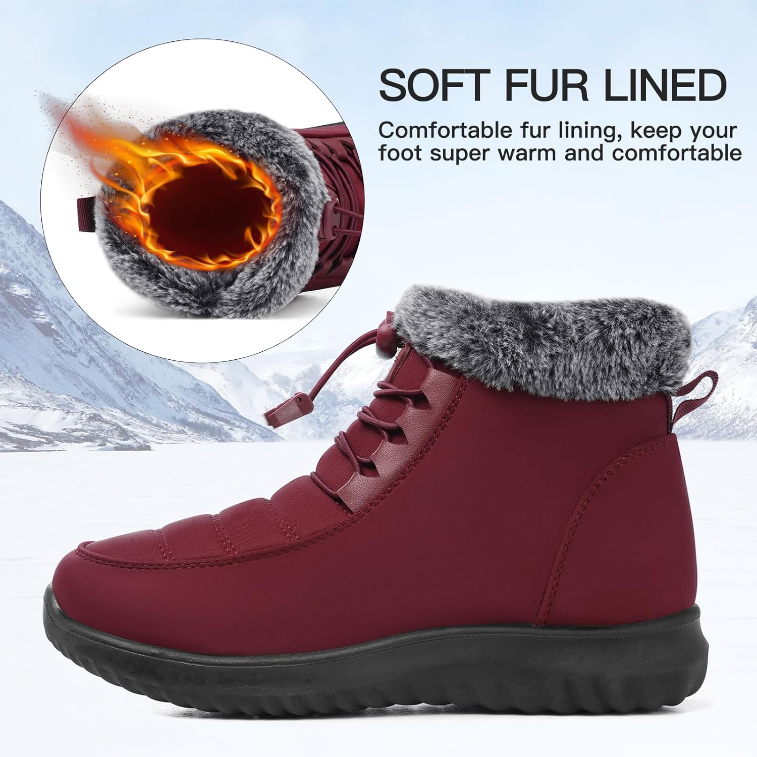 SHIBEVER Winter Boots for Women Snow: Fur Lined Warm Ankle Boots - Adjustable Water Resistant Outdoor Zipper Snow Shoes - Image 5
