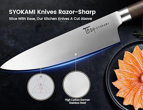 Miniatura 5 de Juego de cuchillos de cocina con bloque magnético y afilador, juego de cuchillos de 14 piezas, soporte giratorio de 360, juego de cuchillos de acero