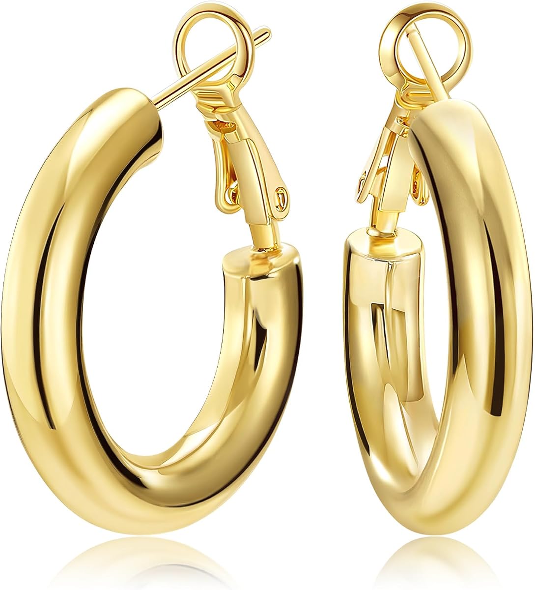 SHOWNII Pendientes de aro de oro grueso – Pendientes chapados en oro de 14 quilates para mujer, tubo hueco, aros ligeros y gruesos de 20/25/30/1.575 in, San Valentín, graduación, día de la madre, regalos de cumpleaños
