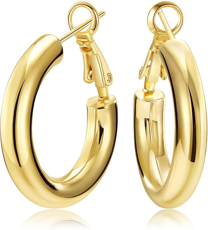 SHOWNII Pendientes de aro de oro grueso – Pendientes chapados en oro de 14 quilates para mujer, tubo hueco, aros ligeros y gruesos de 20/25/30/1.575 in, San Valentín, graduación, día de la madre, regalos de cumpleaños