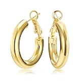 Chunky Gold Hoop Earrings - 14K Gold Plated Earrings for Women Hollow Tube Lightweight Thick Hoops Valentines Mother's Day Birthday Gifts for Her