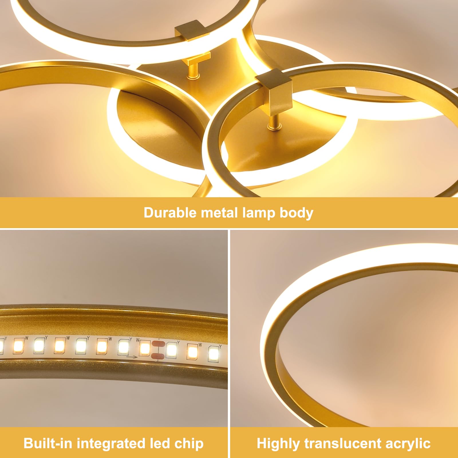 DELIPOP Plafoniera LED Dimmerabile 39W con Memoria e Telecomando, Oro | Lampada da Soffitto per Soggiorno Camera da Letto Sala da Pranzo Cucina