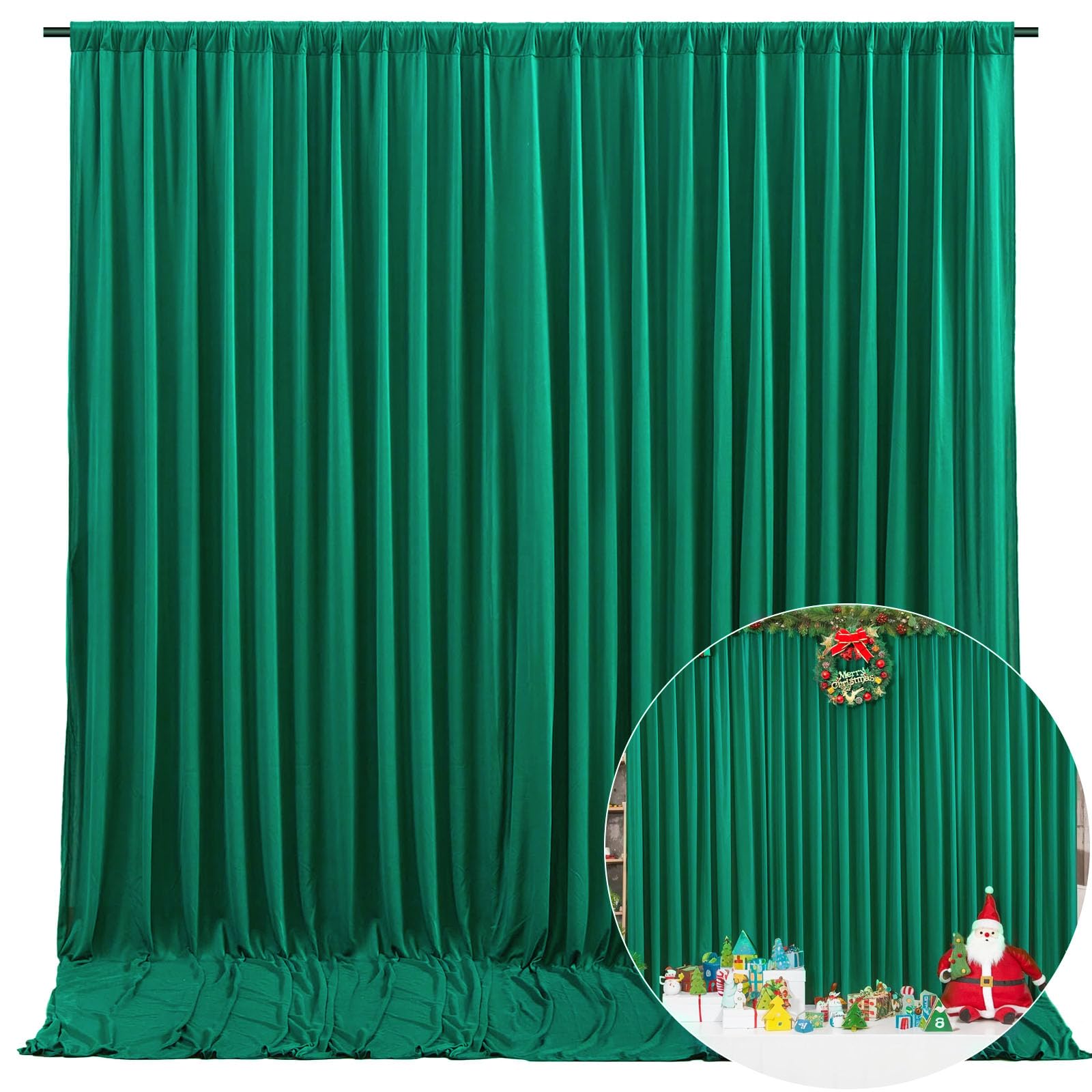 Photo 1 of 10 x 7 Feet Green Backdrop Curtain for Partie, Background Curtains for Photoshoot, Birthday, Wedding, Halloween, Thanksgiving, Christmas Day, New Year Party Decorations 5Ft x 7Ft, 2 Panels