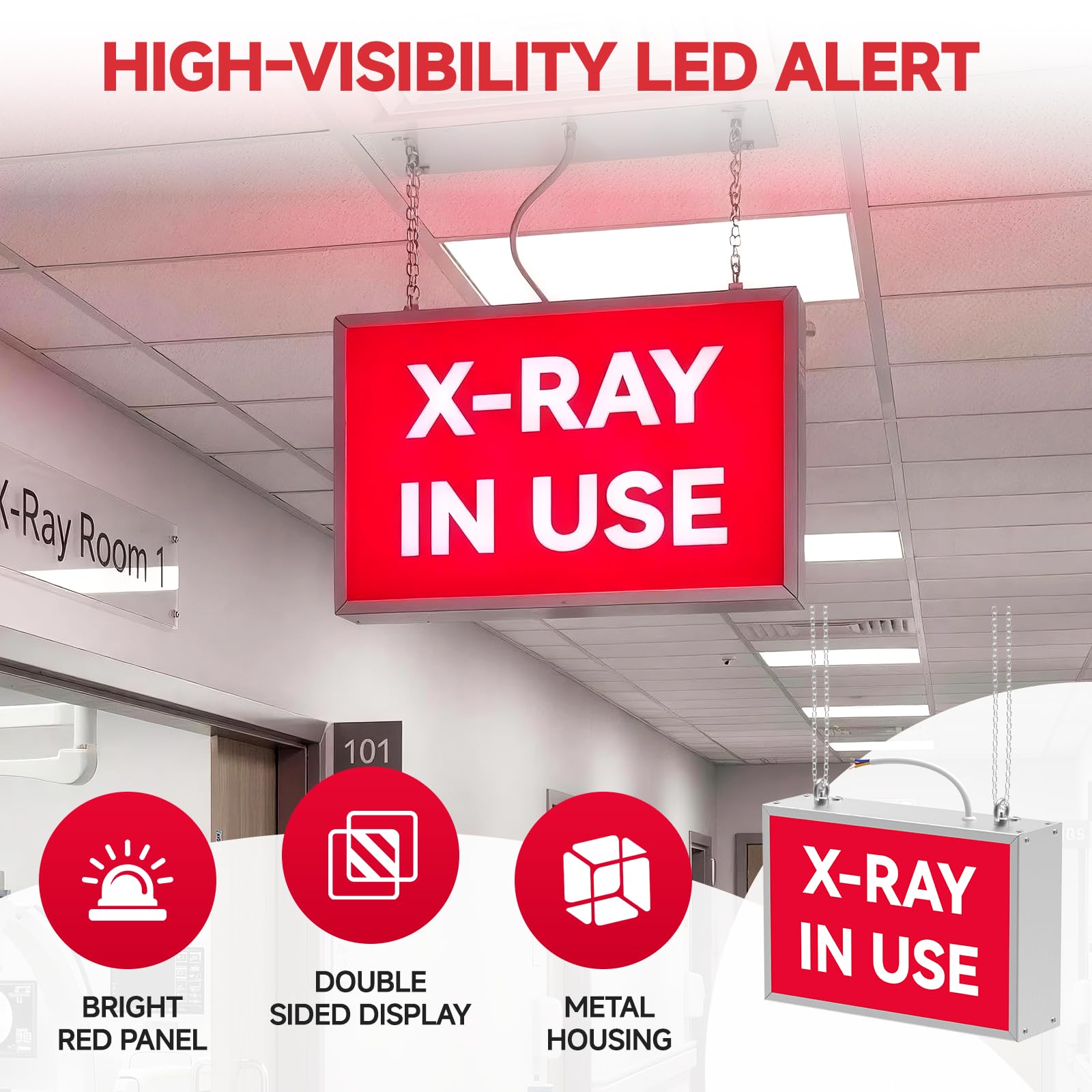 Röntgen-Warnschild in Gebrauch, LED-Strahlung, 30 x 20,1 x 7,9 cm, Röntgen-Warnlichtbox, 110–220 V Aluminiumlegierung, LED-Schild mit bedruckter Kunststoffplatte für Zahnklinik, Labor und Arztpraxis