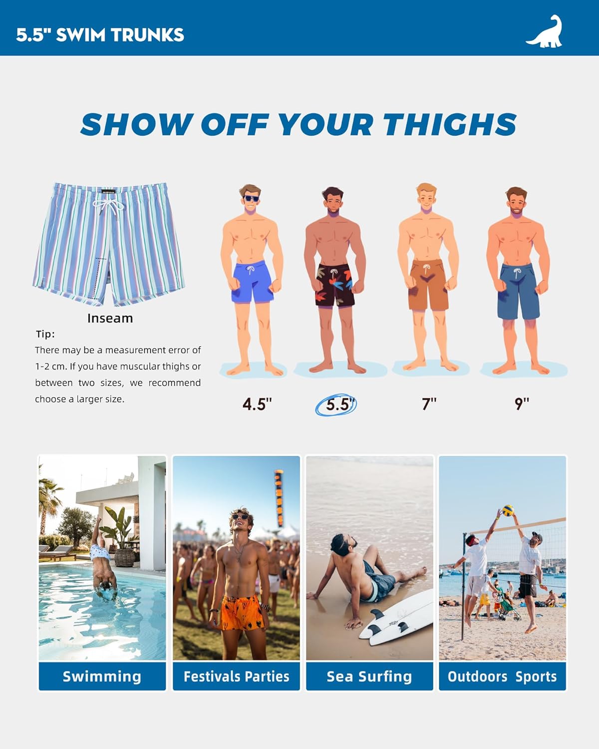 SURF CUZ Mens Swim Trunks with Compression Liner Swimming Trunks 5 Inch Bathing Suit Zipper Pockets Quick Dry Swim Shorts